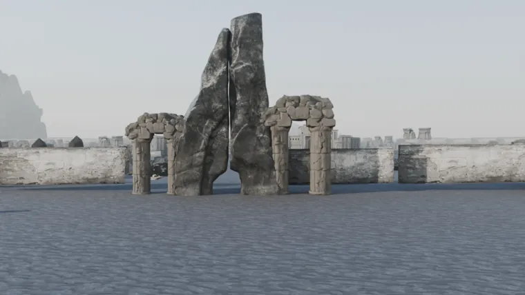 Blender blockout of a monolithic stone arch in Araka