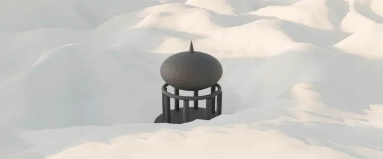 Blender blockout of a domed structure in white desert